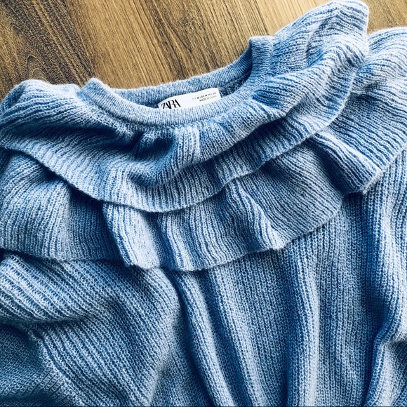 ZARA Cropped Lavender Periwinkle Sweater with Ruffle Details - Picture 4 of 6